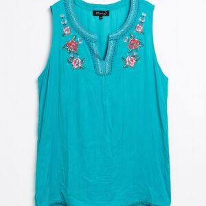 Embroidered Turquoise Sleeveless Tunic